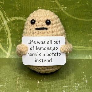 Crocheted Potato Plush with Funny Sign